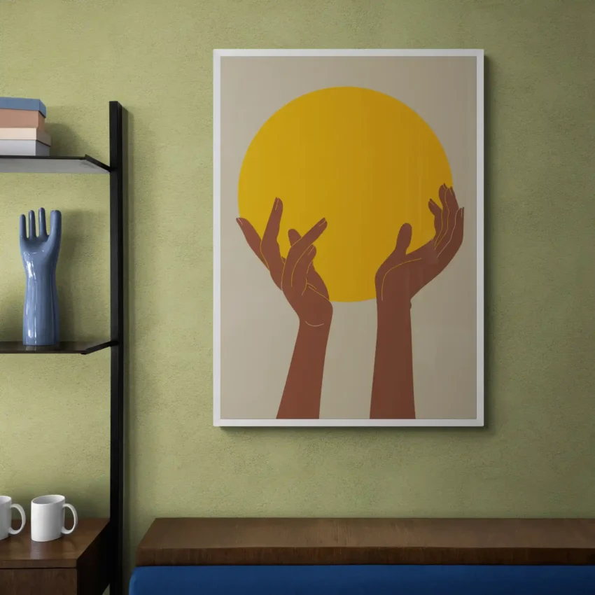 Golden sun with hand