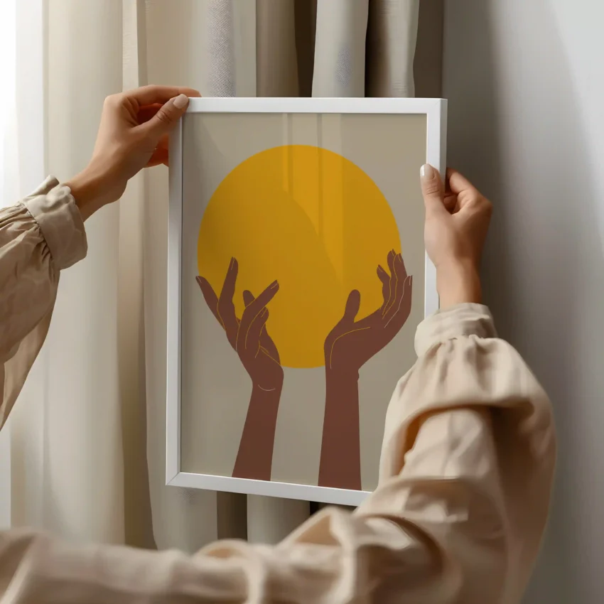 Golden sun with hand