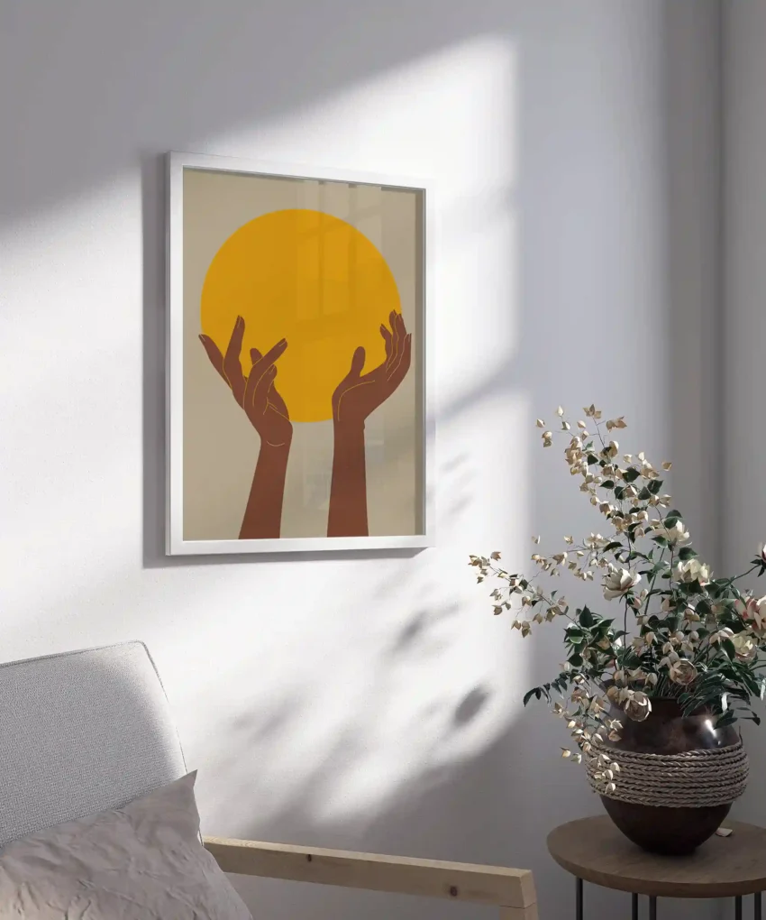 Golden sun with hand