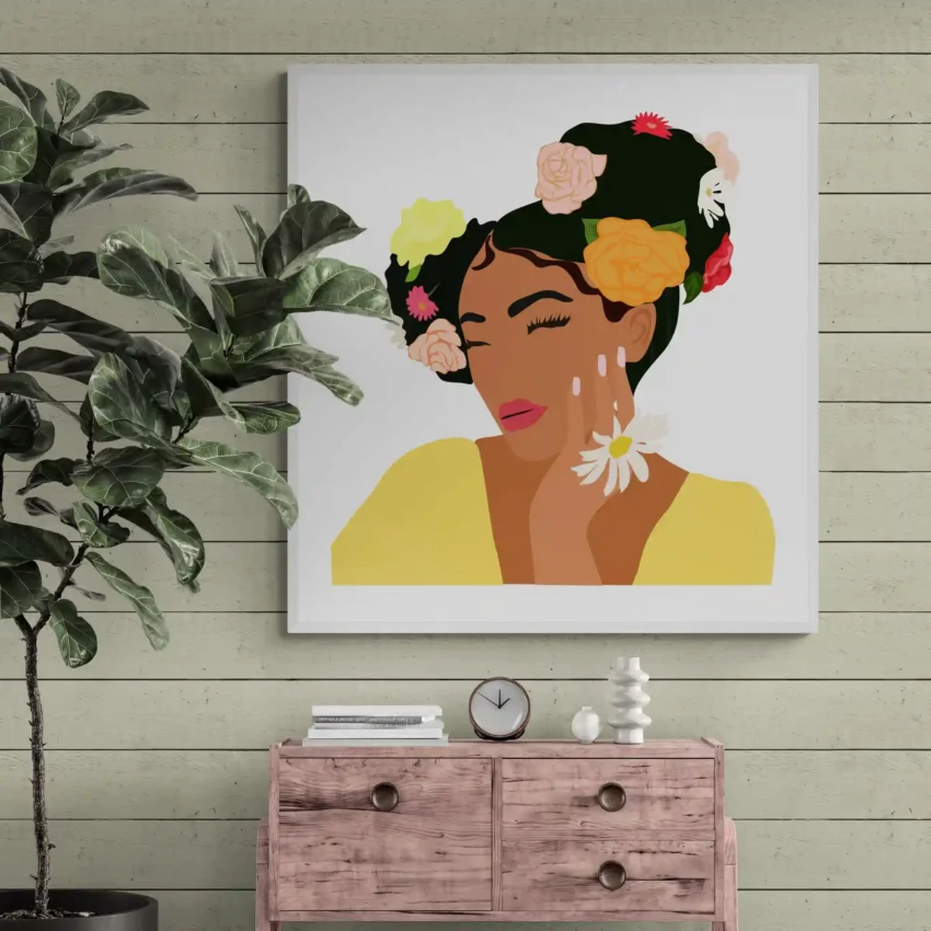 Blossoming Joy – Vibrant Bohemian Portrait Wall Art