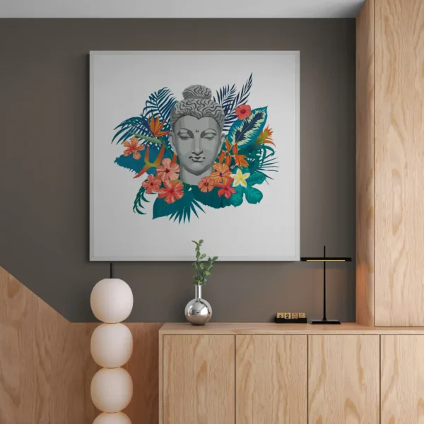 Serenity in Bloom – Buddha with Tropical Florals Wall Art