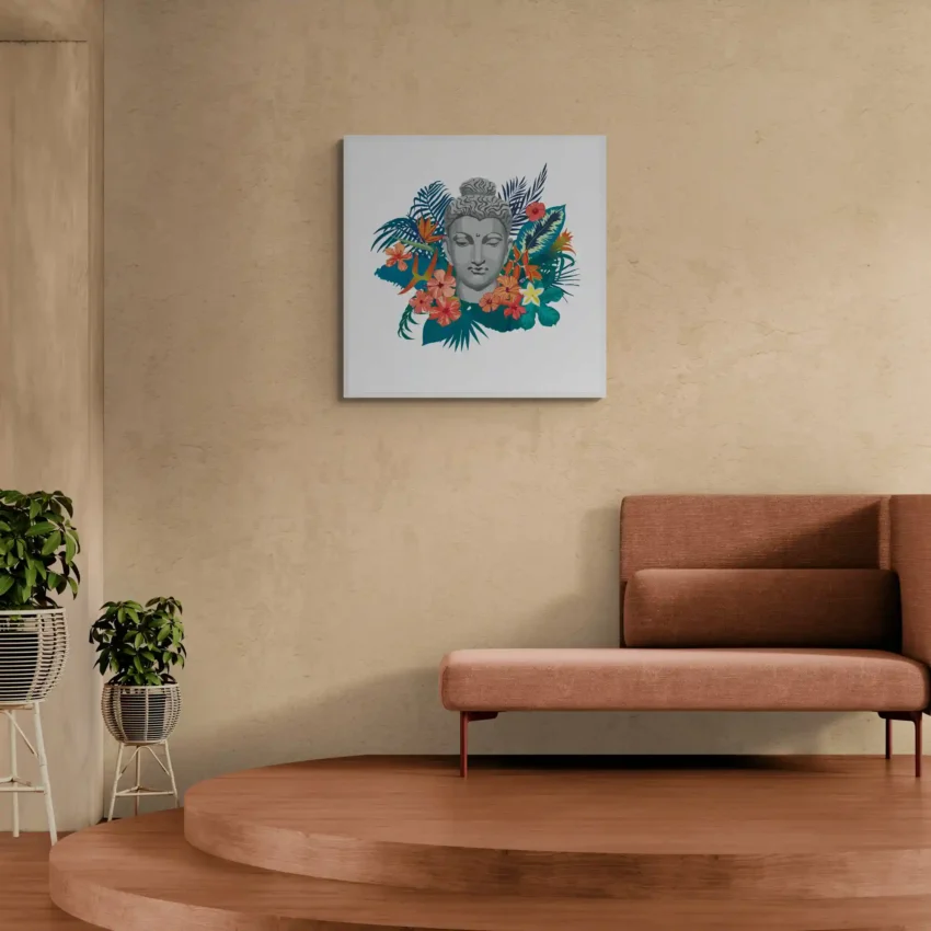 Serenity in Bloom – Buddha with Tropical Florals Wall Art