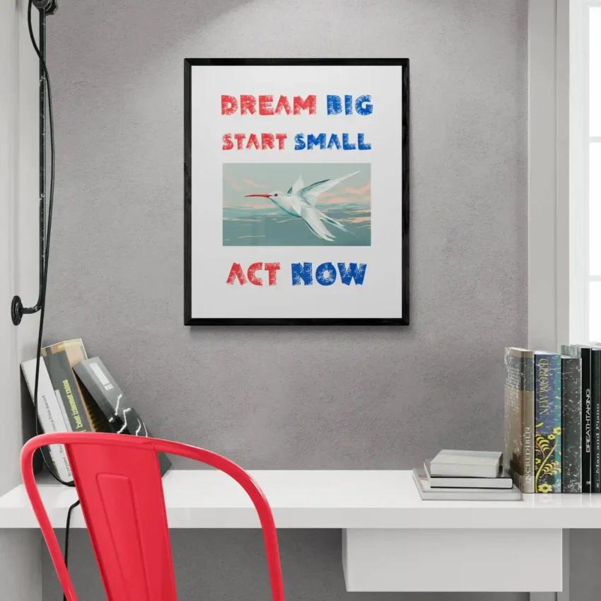 “Dream Big Start Small Act Now” Quotation: Inspired Action Decor