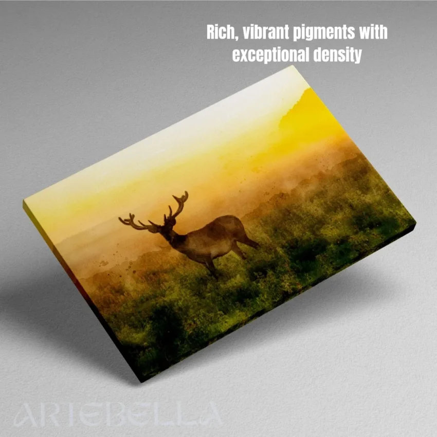 Nature-themed gallery wraps canvas wall art of a peaceful deer at dawn, capturing a magical moment in the wild.