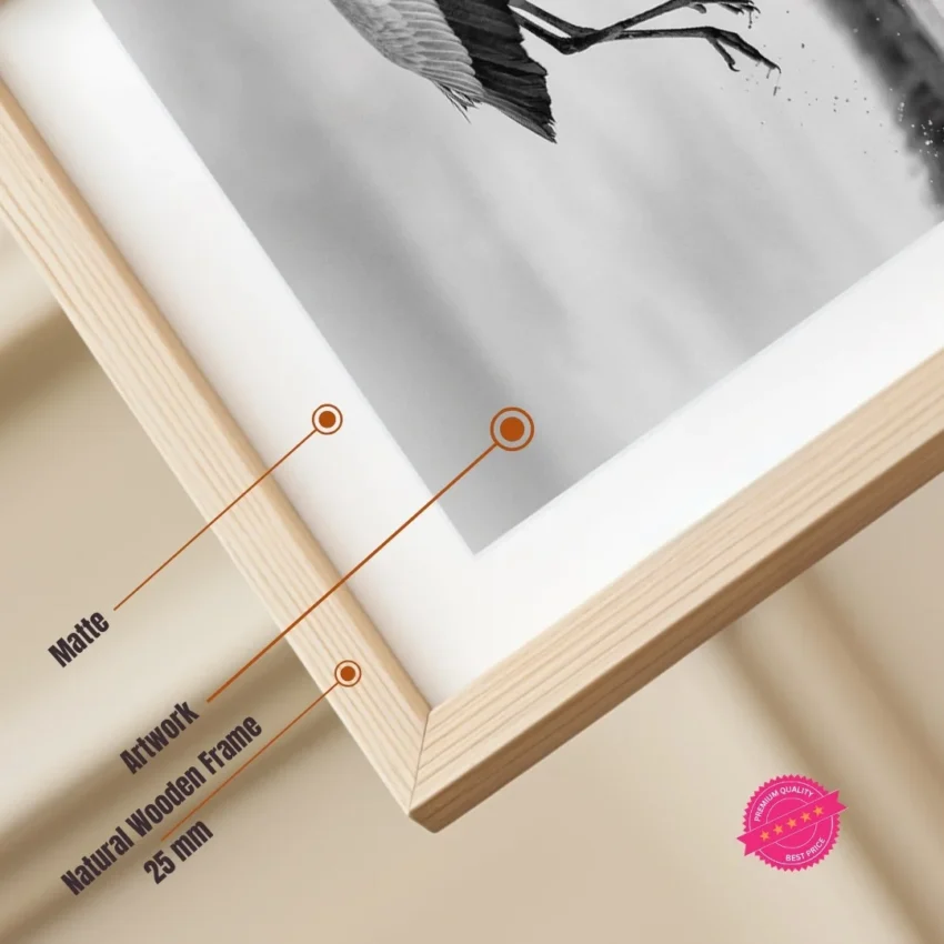 Nature-themed canvas wall art showing a heron with its wings spread in mid-flight over water.