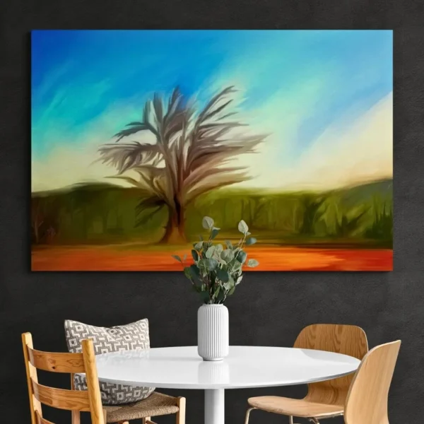 Solitary Grace - A Bold Tree in Vibrant Landscape: Modern Canvas Painting Gallery Wrap Wall Décor
