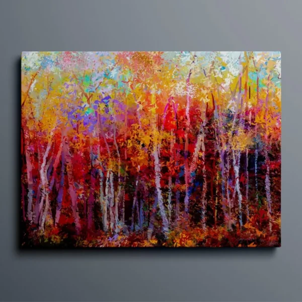 Autumn Forest – Abstract Woodland Canvas Painting: Modern Nature Canvas Gallery Wrapped Wall Art Décor