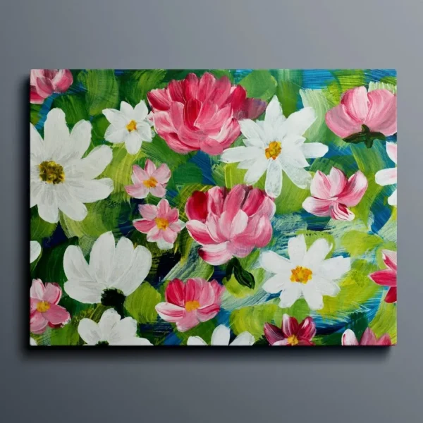 Blooming Essence – Abstract Floral Canvas Painting: Nature-Inspired Wall Art Décor