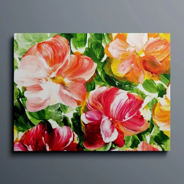 Blooming Passion – Abstract Floral Canvas Painting: Modern Canvas Gallery Wrapped Wall Art Décor