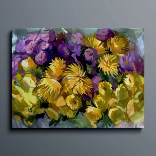 Blossoms in Harmony – Abstract Floral Canvas Art: Modern Canvas Gallery Wrapped Wall Décor for Home & Office