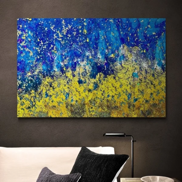 Golden Horizon: Abstract Blue & Gold Painting: Modern Canvas Painting Gallery Wrap Wall Décor