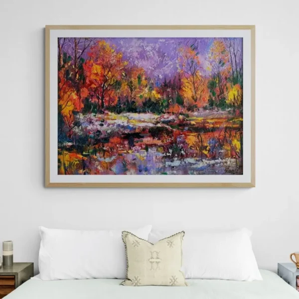 Serene Reflections – Abstract Autumn Landscape Canvas Art: Nature Standard Framed Wall Décor