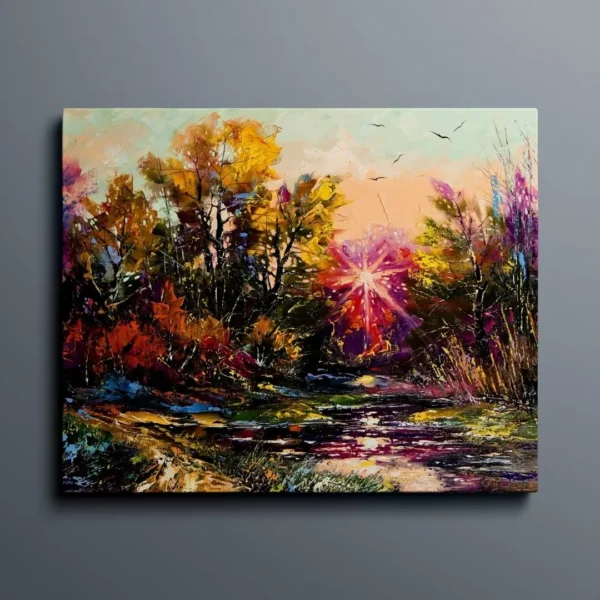 Sunlit Forest - A Warm Embrace of Nature Canvas Painting Gallery Wrap Wall Décor