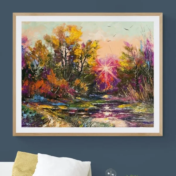 Sunlit Forest - A Warm Embrace of Nature Canvas Painting Gallery Wrap Wall Décor