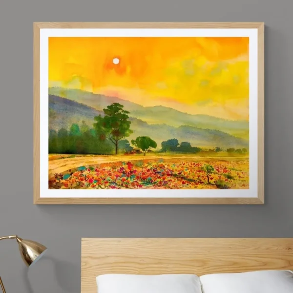 Sunny Meadow – Watercolour Landscape Canvas Art: Nature-Inspired Wall Décor