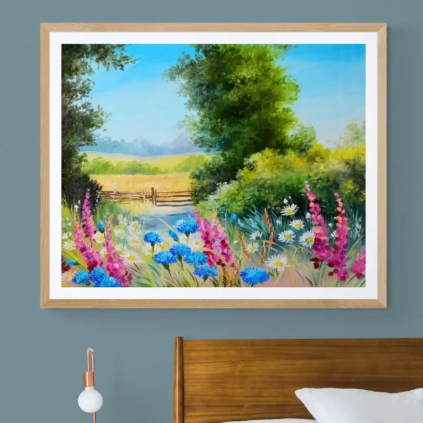 Tranquil Pathway – Nature Landscape Canvas Painting: Standard framed Wall Art for Home Décor
