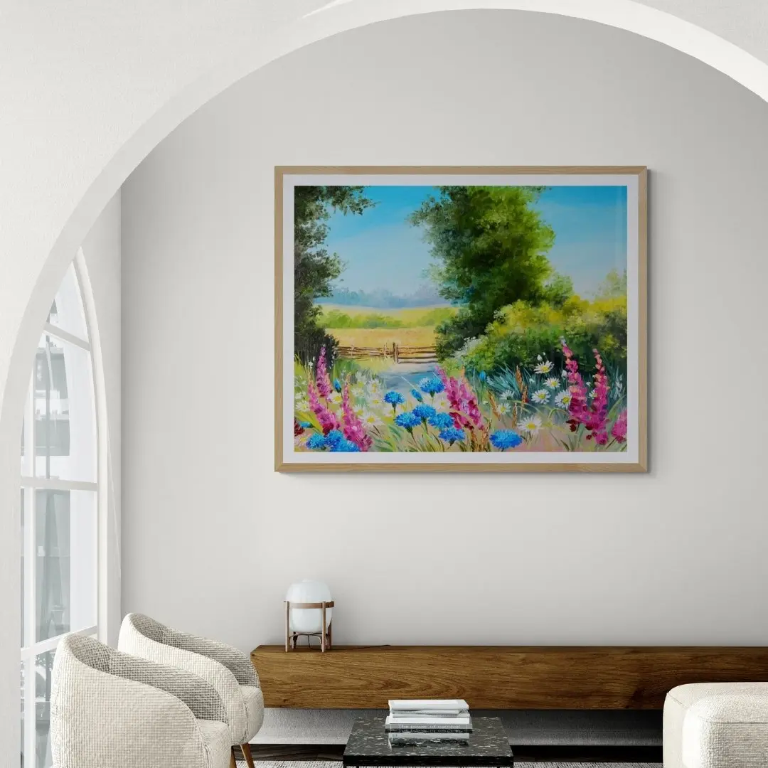 Tranquil Pathway – Nature Landscape Canvas Painting: Standard framed Wall Art for Home Décor