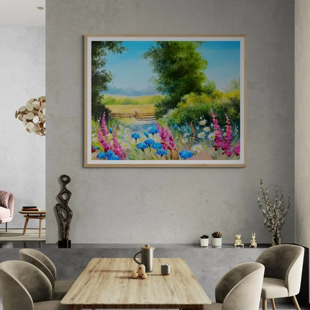 Tranquil Pathway – Nature Landscape Canvas Painting: Standard framed Wall Art for Home Décor
