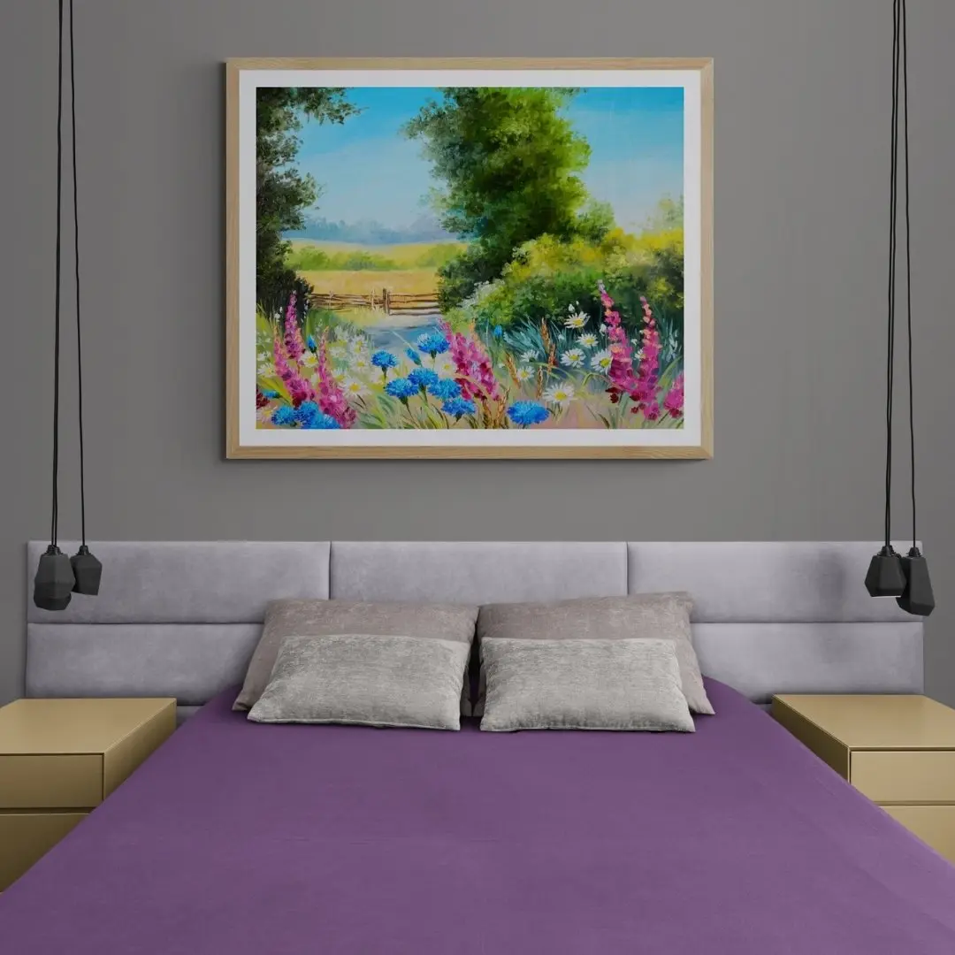 Tranquil Pathway – Nature Landscape Canvas Painting: Standard framed Wall Art for Home Décor