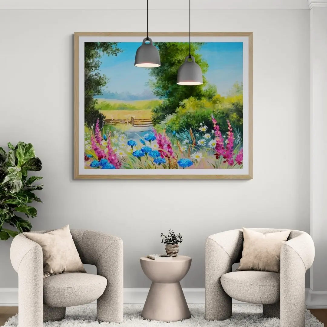 Tranquil Pathway – Nature Landscape Canvas Painting: Standard framed Wall Art for Home Décor