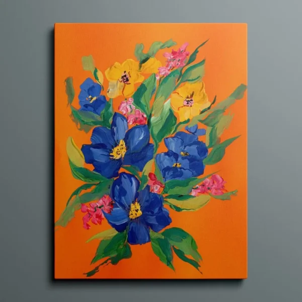 Vibrant Floral Burst – Modern Digital Floral Canvas Art: Colourful Wall Décor