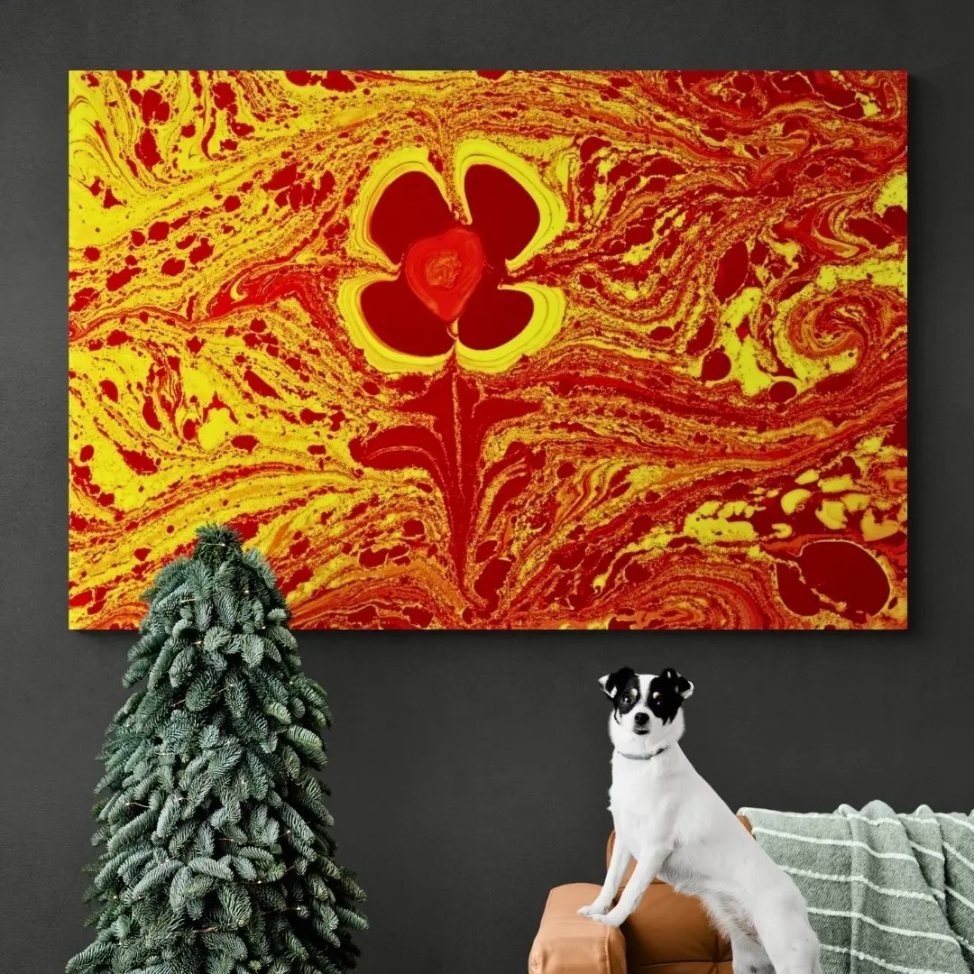 Vibrant Floral Swirl – Fluid Art Wall Decor: Abstract Canvas Painting Gallery Wrap Wall Décor