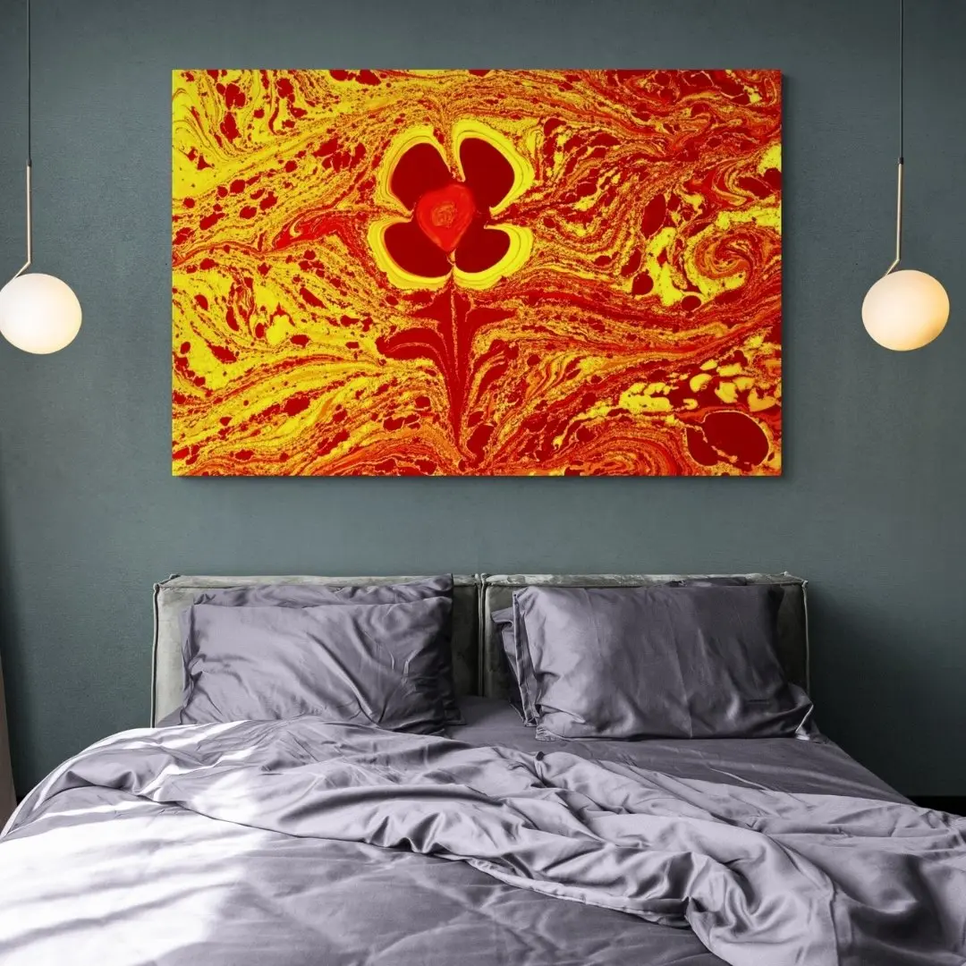 Vibrant Floral Swirl – Fluid Art Wall Decor: Abstract Canvas Painting Gallery Wrap Wall Décor