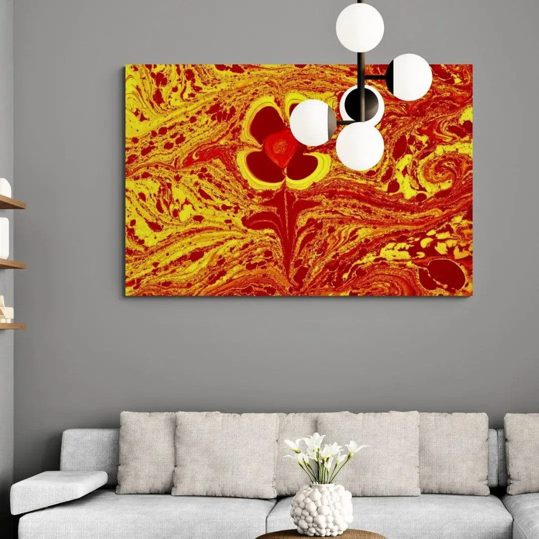 Vibrant Floral Swirl – Fluid Art Wall Decor: Abstract Canvas Painting Gallery Wrap Wall Décor