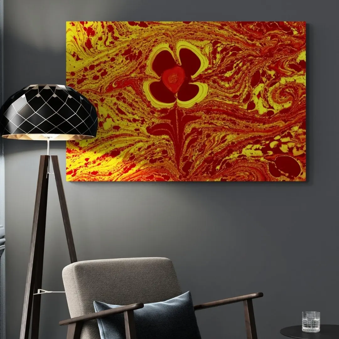 Vibrant Floral Swirl – Fluid Art Wall Decor: Abstract Canvas Painting Gallery Wrap Wall Décor