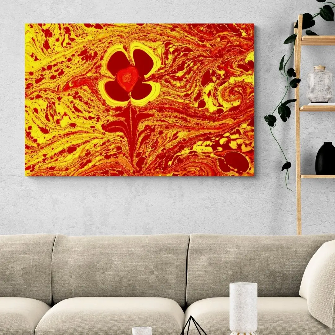Vibrant Floral Swirl – Fluid Art Wall Decor: Abstract Canvas Painting Gallery Wrap Wall Décor