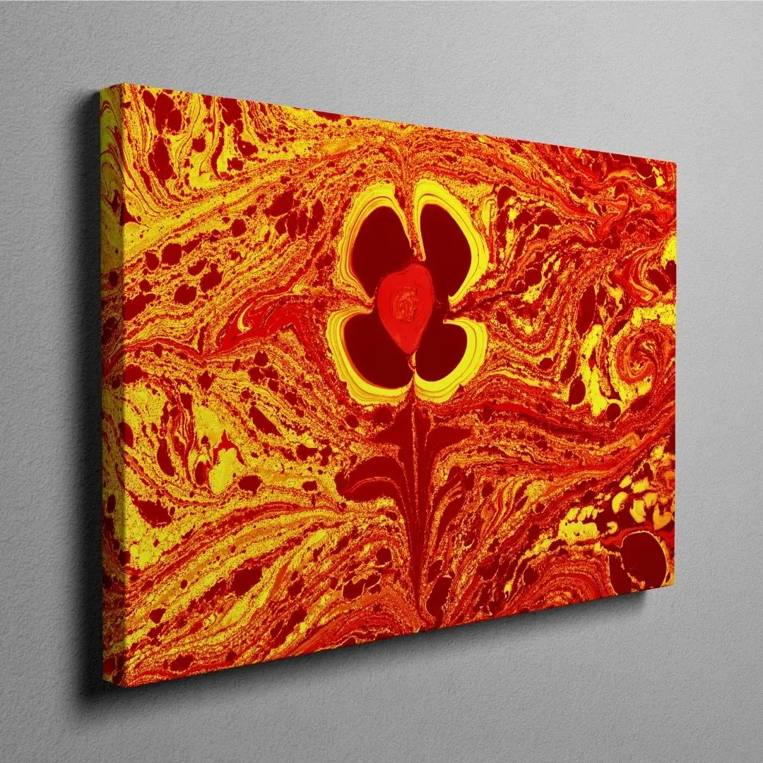 Vibrant Floral Swirl – Fluid Art Wall Decor: Abstract Canvas Painting Gallery Wrap Wall Décor