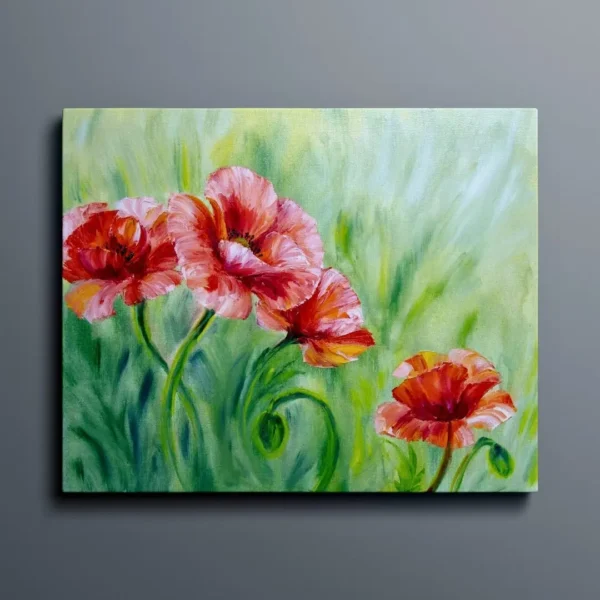 Vibrant Poppies – Dreamy Nature Canvas Painting: Gallery-Wrapped Wall Art Décor