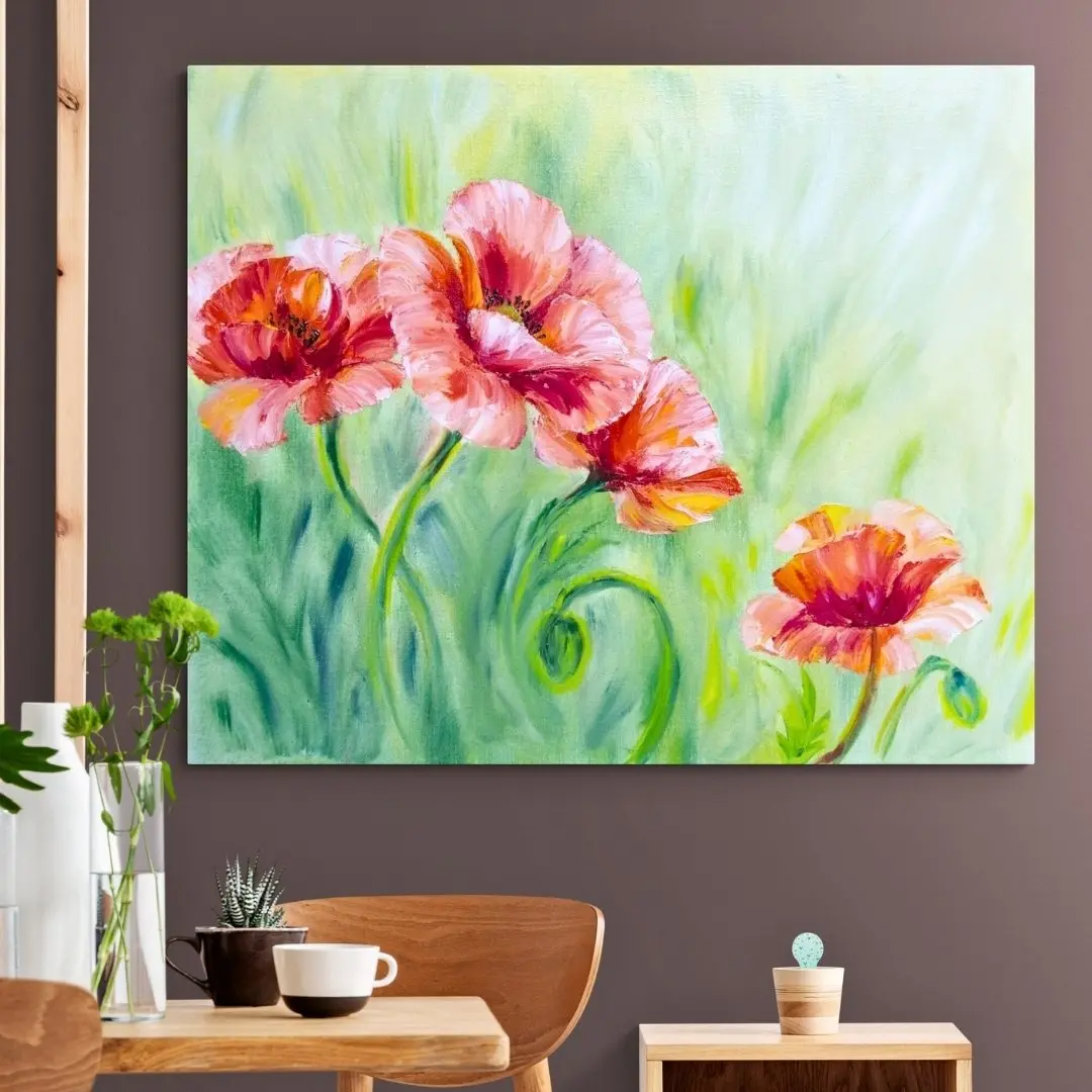 Vibrant Poppies – Dreamy Nature Canvas Painting: Gallery-Wrapped Wall Art Décor