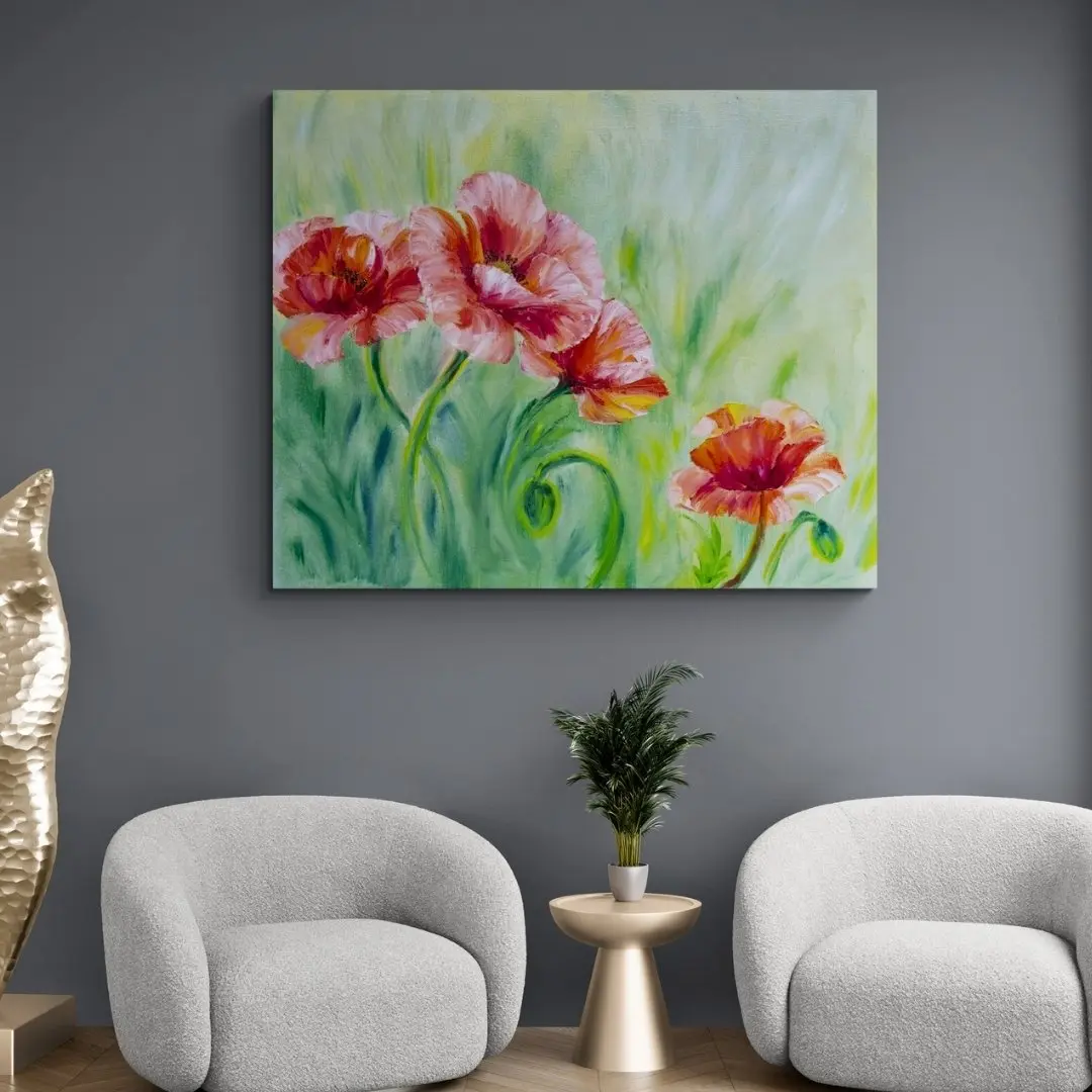 Vibrant Poppies – Dreamy Nature Canvas Painting: Gallery-Wrapped Wall Art Décor