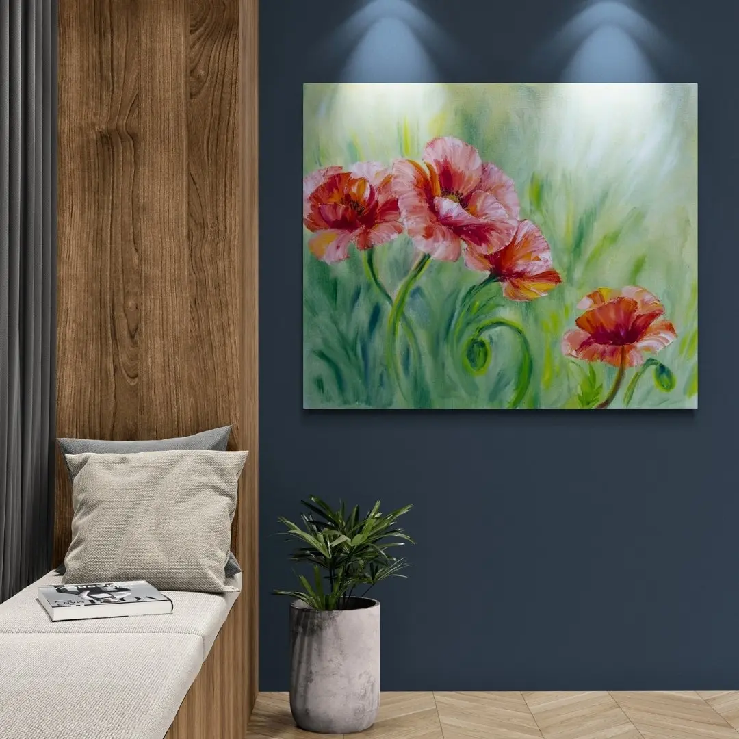 Vibrant Poppies – Dreamy Nature Canvas Painting: Gallery-Wrapped Wall Art Décor