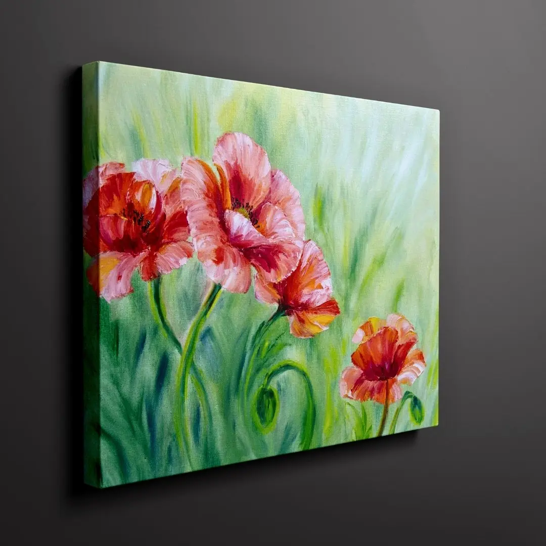 Vibrant Poppies – Dreamy Nature Canvas Painting: Gallery-Wrapped Wall Art Décor