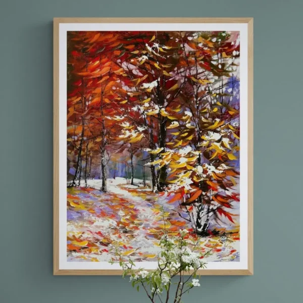 Winter Tranquillity – Abstract Snowy Landscape Canvas Art: Nature Standard Framed Wall Décor