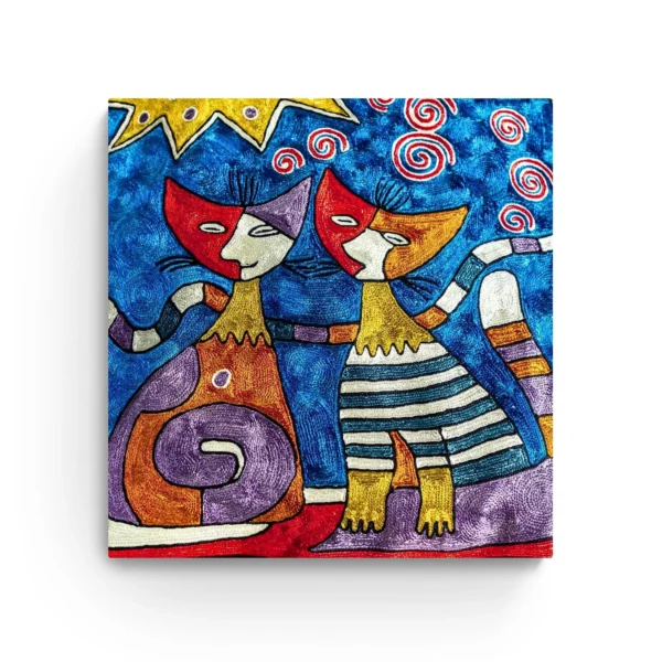 Joyful Companions in Colour: Abstract & Modern Cat Canvas Painting Gallery Wrap Wall Décor