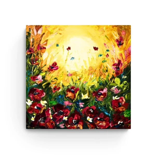 Golden Bliss - A Field of Flowers Under the Sun: Abstract floral Canvas Painting Gallery Wrap Wall Décor