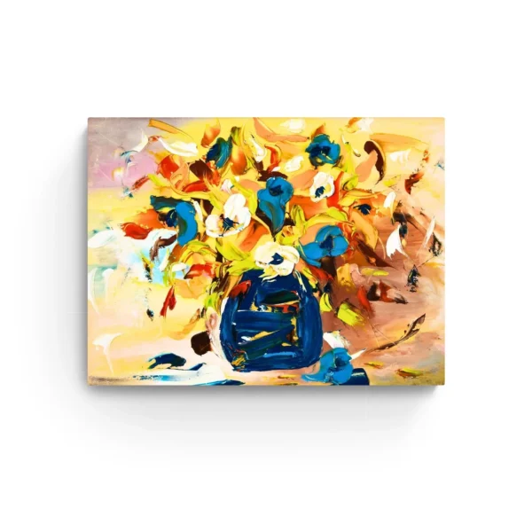 Colourful Harmony-Vibrant Bouquet in Blue Vase: Abstract floral Canvas Painting Gallery Wrap Wall Décor